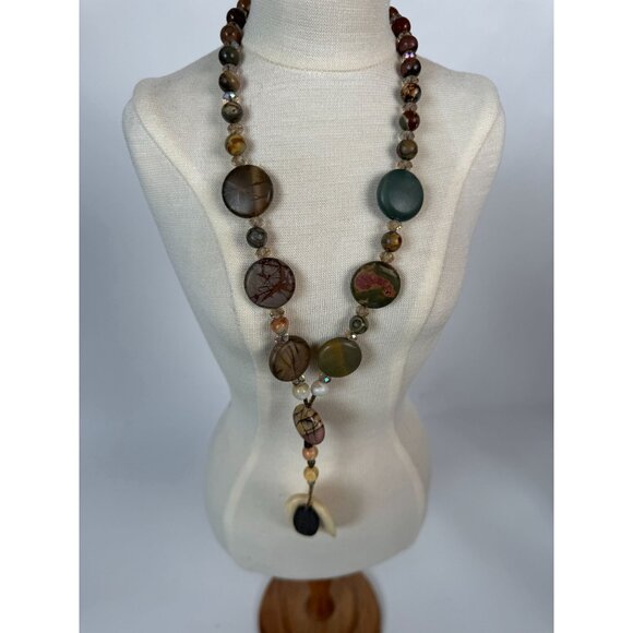 Unique Handmade Stone Necklace With Large Pendant & Beads - Picture 1 of 16